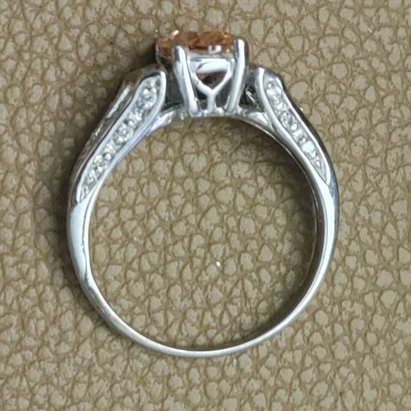 Citrine Ring 9mm Sterling Silver 925 Engagement Ring Simulated Diamond Accents - Picture 6 of 10